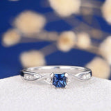 0.4ct Princess Blue Sapphire Engagement Ring 14k White Gold Finish Twist Promise