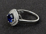 2.5ct Round Cut Blue Sapphire Engagement Ring 14k White Gold Finish Double Halo