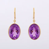 2ct Drop Earrings Oval Cut Amethyst Bezel Set Solitaire 14k Yellow Gold Finish