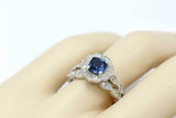 2.3ct Cushion Cut Blue Sapphire Engagement Ring Bridal Set 14k White Gold Finish