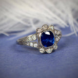 2ct Cushion Cut Blue Sapphire Engagement Ring 18k White Gold Finish Split Shank