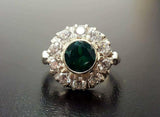 2.8ct Engagement Ring Round Cut Green Emerald Vintage Halo 14k White Gold Finish