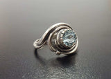 1ct Engagement Ring Round Cut Blue Aquamarine Swirl Solitaire 14k WhiteGold Over