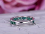 2ct Princess Green Emerald Wedding Band 3/4th Full Eternity 14k White Gold Over