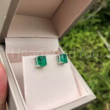 0.7ct Asscher Simulated Emerald Solitaire Stud Earrings 14k White Gold Plated