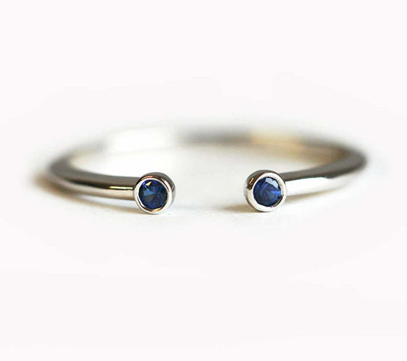 0.3ct Round Cut Blue Sapphire Engagement Ring 14k White Gold Over Bezel Set Open