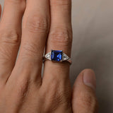 2ct Asscher Cut Blue Sapphire Trilogy Wedding Engagement Ring 18k WhiteGold Over