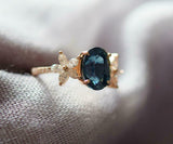 2.5ct Engagement Ring Oval Cut London Blue Topaz Floral 14k Rose Gold Finish