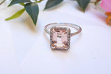 1.2ct Emerald Cut Peach Morganite Engagement Ring 18k WhiteGold Finish Solitaire