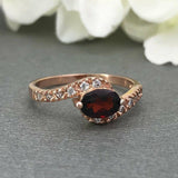 1ct Oval Cut Red Garnet Accents Solitaire Engagement Ring 14k Rose Gold Finish