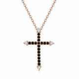 1.3ct Round Cut Black Diamond Pendant with Chain Cross Design 14k Rose Gold Over