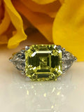 1.5ct Asscher Cut Yellow Sapphire 3 Stone Engagement Ring 14k White Gold Finish