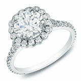 2.5Ct Round Cut VVS1/D Diamond Halo Floral Engagement Ring 14K White Gold Finish