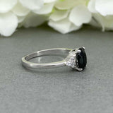 Solitaire Engagement Ring 1.2ct Oval Cut Black Diamond 14k White Gold Finish