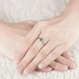 0.5Ct Pear Cut Green Emerald Floral Petite Engagement Ring 14K White Gold Finish