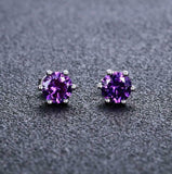 1.2ct Stud Earrings Round Cut Purple Amethyst Solitaire Women 14k WhiteGold Over