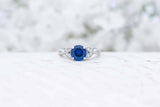 1ct Round Blue Sapphire Engagement Ring Leaf Vintage Milgrain 14k WhiteGold Over