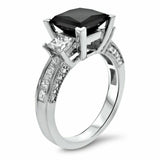 4Ct Princess Cut Black Diamond Solitaire Engagement Ring 18K White Gold Finish