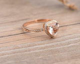 1.6ct Heart Cut Morganite Engagement Ring Halo 14k Rose Gold Finish Round Accent