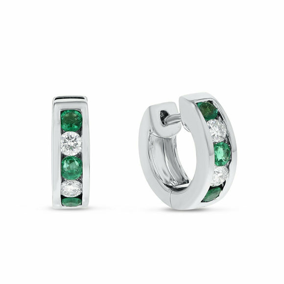 2.7ct Hoop Earrings Round Cut Green Emerald Channel Set 14k White Gold Finish