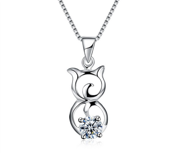 0.7ct Round Cut VVS1D Diamond Pendant Cat Design 14k White Gold Finish NO CHAIN