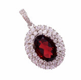 2.7ct Red Garnet Pendant Oval Cut Diamond Dual Halo 14k White Gold Over NO CHAIN