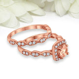 2.5ct Round Peach Morganite Engagement Ring Bridal Set Halo 14k Rose Gold Finish