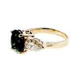 3.2ct Oval Cut Green Emerald Pear Accents Trilogy Ring 14k Yellow Gold Over