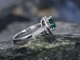 2Ct Round Cut Green Emerald Hexagon Shape Engagement Ring 14K White Gold Finish