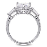 2Ct Heart Cut Diamond Halo Solitaire Ring 14K White Gold Finish Baguette Accents