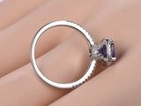 1ct Cushion Cut Blue Tanzanite Halo Design Engagement Ring 14k White Gold Finish