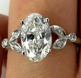 3.5Ct Oval Cut Diamond Leaf Accent Design Engagement Ring 14K White Gold Finish