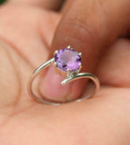 1ct Engagement Ring Round Purple Amethyst Bypass Solitaire 14k White Gold Finish