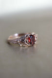 1ct Pear Cut Red Garnet Engagement Ring Floral Petal Leaf 14k Rose Gold Finish