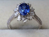 2ct Engagement Ring Oval Cut Blue Sapphire Cluster Accent 14k White Gold Finish