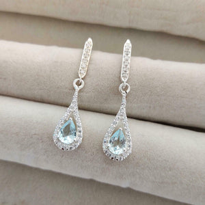 2.7ct Drop Earrings Pear Cut Blue Aquamarine Tear Water Drop 14k White Gold Over