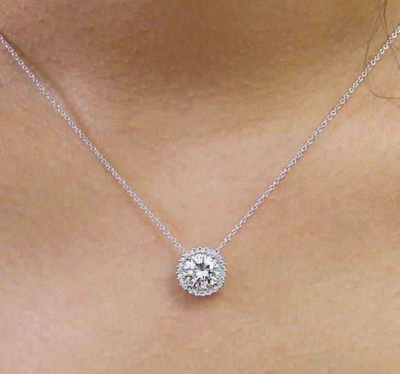 2ct Round Cut VVS1D Diamond Halo Bridal Pendant 14k White Gold Finish NO CHAIN