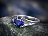 1ct Round Blue Sapphire Engagement Ring Split Shank Solitaire 14k WhiteGold Over