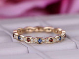 1ct Round Cut Blue Sapphire Garnet Eternity Wedding Band 14k Yellow Gold Finish