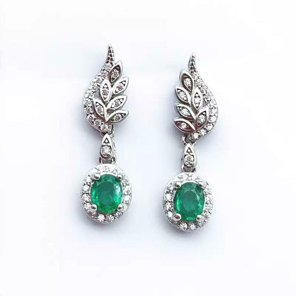 2.8ct Drop Earrings Oval Cut Green Emerald Dangle Leaf 14k White Gold Finish