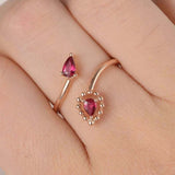 1ct Pear Cut Pink Ruby Two Stone Open Bypass Engagement Ring 14k RoseGold Finish