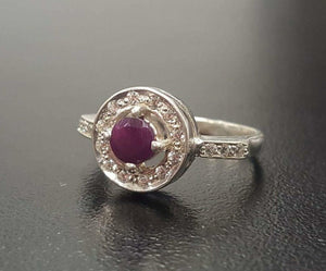 1ct Engagement Ring Round Cut Pink Ruby Round Diamond Halo 14k White Gold Finish