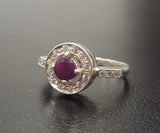 1ct Engagement Ring Round Cut Pink Ruby Round Diamond Halo 14k White Gold Finish