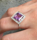 2ct Engagement Ring Asscher Cut Purple Amethyst Diamond Halo 14k White Gold Over