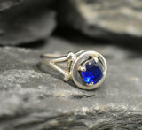 1ct Engagement Ring Round Cut Blue Sapphire Split Shank 14k White Gold Finish