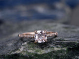 1.3Ct Cushion Cut Peach Morganite Minimalist Engagement Ring 14K Rose Gold Over