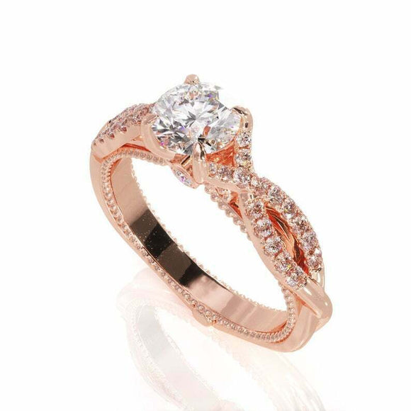 2ct Round Cut Diamond Engagement Ring Infinity Twisted Accent 18k Rose Gold Over