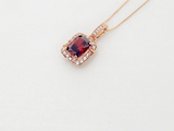 2Ct Elongated Cushion Cut Red Garnet Halo Pendant 14K Rose Gold Finish NO CHAIN