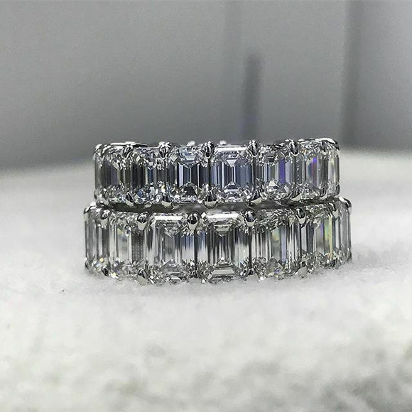 9Ct Emerald Cut Diamond Full Eternity Bridal Set Two Bands 14K White Gold Finish