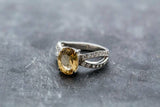 1.6ct Engagement Ring Oval Cut Yellow Citrine Split Shank 14k White Gold Finish